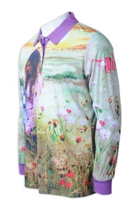 P1288   Order men's long sleeve sublimation Polo shirt whole sublimation sublimation manufacturer Australian equestrian activity contrast collar contrast cuff purple